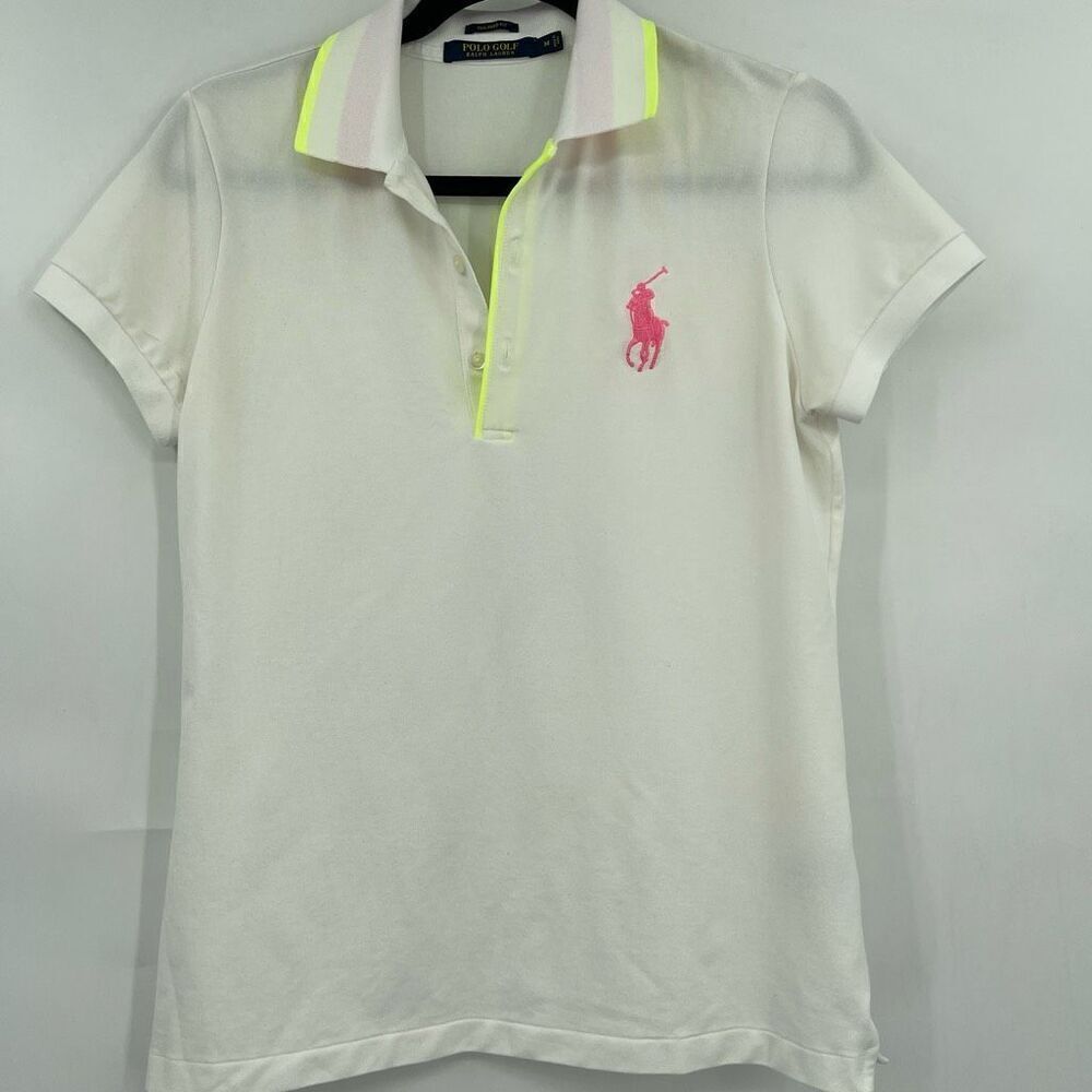 Ralph Lauren White Pink Neon Pony PGA Quail Hollow 2017 Golf Polo Shirt Medium